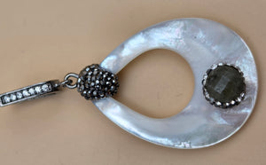 Mother Of Pearl/ Marcasite/Faceted Quartz/Sterling Silver Dangle Earrings