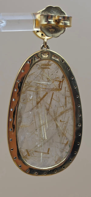 HSN Gold Plated Sterling Silver/Diamond/Rutilated Quartz Dangle Earrings