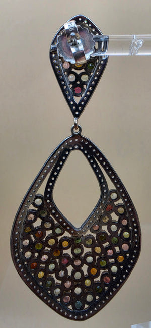 Multicolor Tourmaline/Pavè White Topaz Accents/Sterling Silver Victorian Inspired Chandelier Earrings