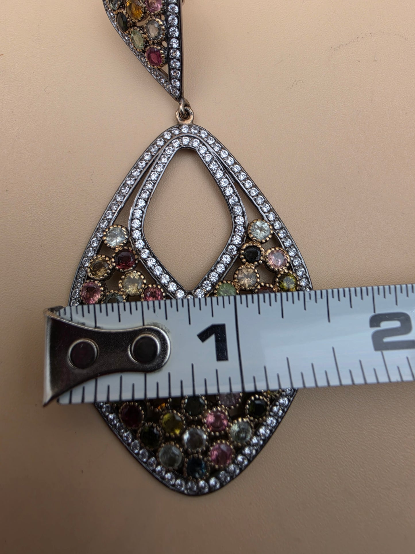 Multicolor Tourmaline/Pavè White Topaz Accents/Sterling Silver Victorian Inspired Chandelier Earrings