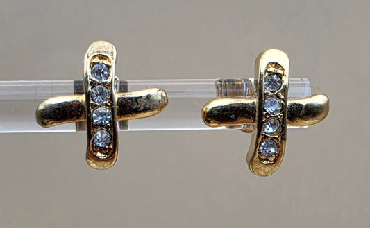 AVON X Stud "Sparkle Kiss"Goldtone/Rhinestone Stud Earrings