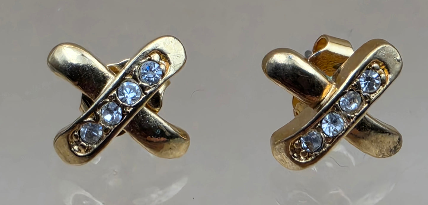 AVON X Stud "Sparkle Kiss"Goldtone/Rhinestone Stud Earrings