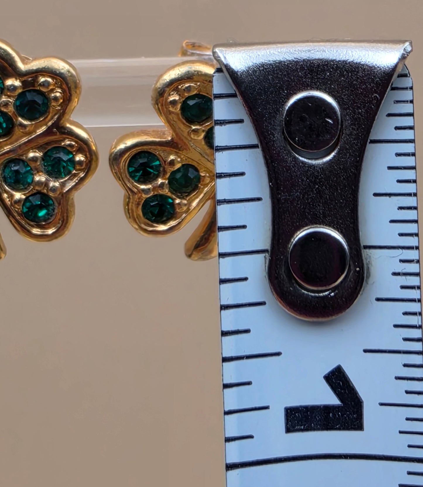 AVON 1980's-90's Vintage Shamrock/3 Leaf Clover Goldtone/Green Rhinestone Stud Earrings