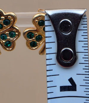 AVON 1980's-90's Vintage Shamrock/3 Leaf Clover Goldtone/Green Rhinestone Stud Earrings