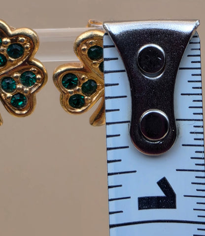 AVON 1980's-90's Vintage Shamrock/3 Leaf Clover Goldtone/Green Rhinestone Stud Earrings
