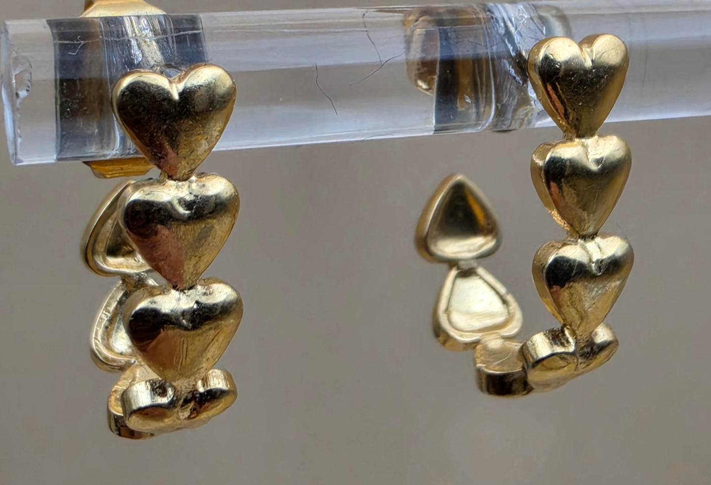 AVON Vintage 1991"Hearts Around Hoop" Goldtone Heart Half Hoop Earrings