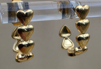 AVON Vintage 1991"Hearts Around Hoop" Goldtone Heart Half Hoop Earrings