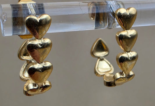 AVON Vintage 1991"Hearts Around Hoop" Goldtone Heart Half Hoop Earrings