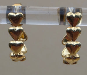 AVON Vintage 1991"Hearts Around Hoop" Goldtone Heart Half Hoop Earrings