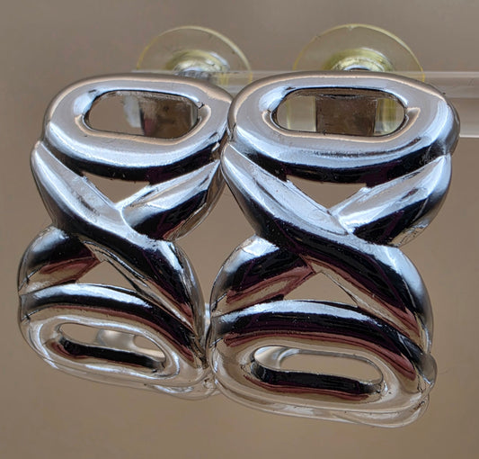AVON Vintage 1990's "Modern Love Hoops" Silvertone Cutout 1" Half Hoop Earrings