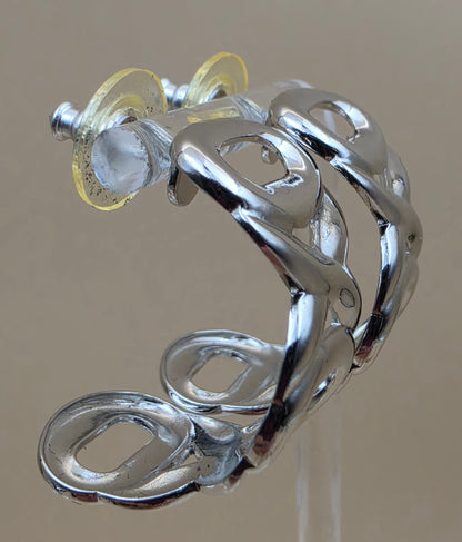 AVON Vintage 1990's "Modern Love Hoops" Silvertone Cutout 1" Half Hoop Earrings