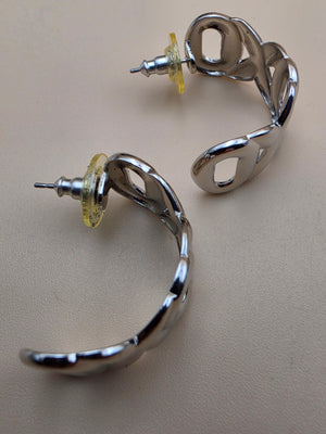 AVON Vintage 1990's "Modern Love Hoops" Silvertone Cutout 1" Half Hoop Earrings