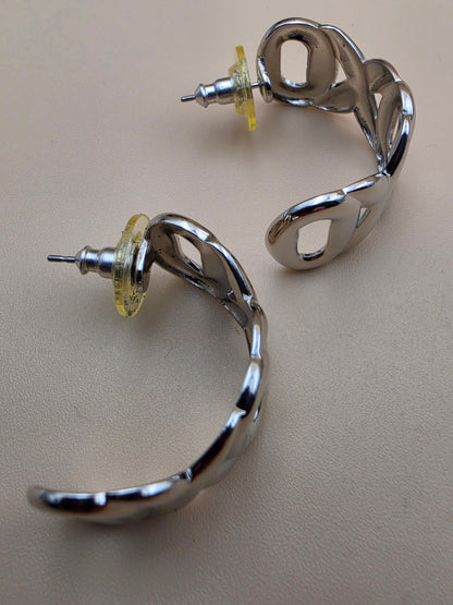 AVON Vintage 1990's "Modern Love Hoops" Silvertone Cutout 1" Half Hoop Earrings