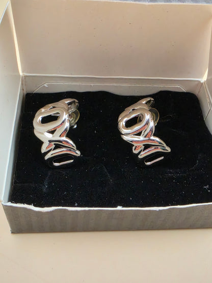 AVON Vintage 1990's "Modern Love Hoops" Silvertone Cutout 1" Half Hoop Earrings