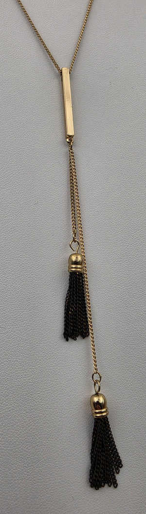 Vintage Gold Tone/Black Chain Tassel/Bolo Style Necklace