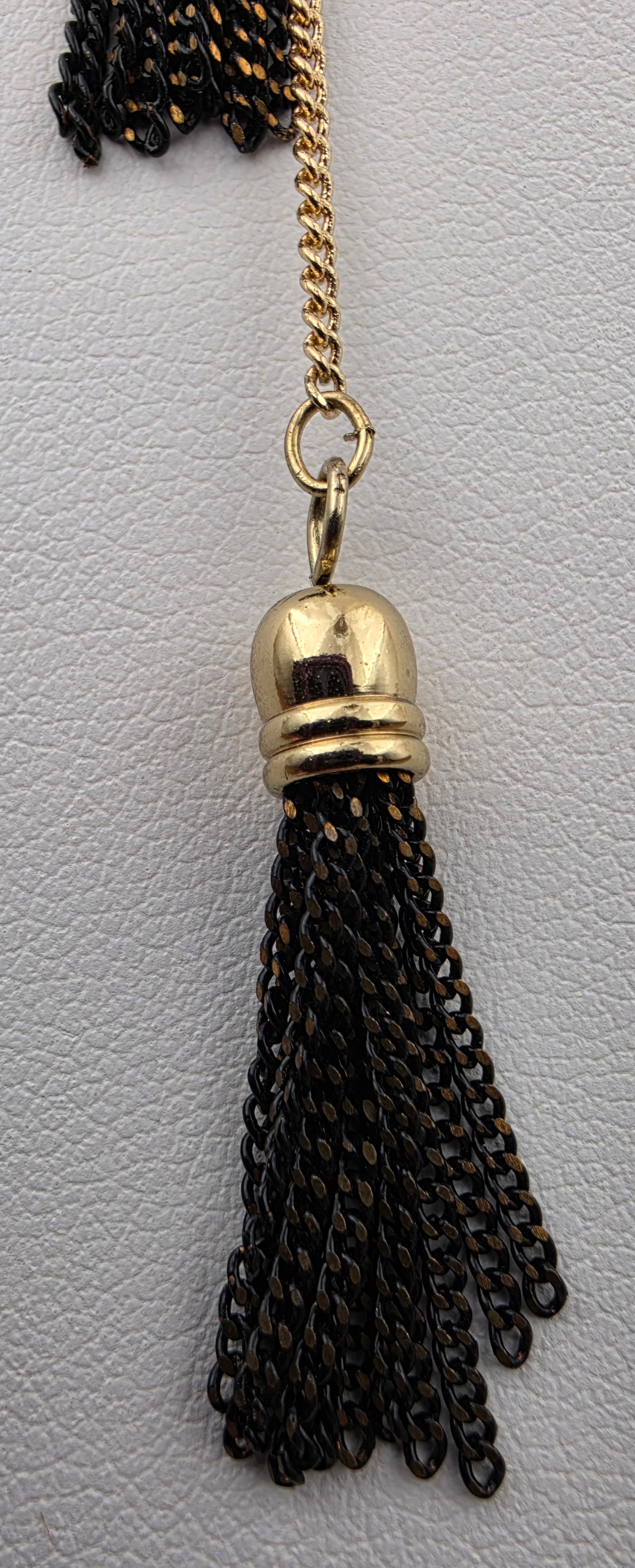 Vintage Gold Tone/Black Chain Tassel/Bolo Style Necklace