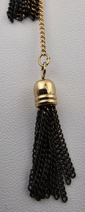 Vintage Gold Tone/Black Chain Tassel/Bolo Style Necklace