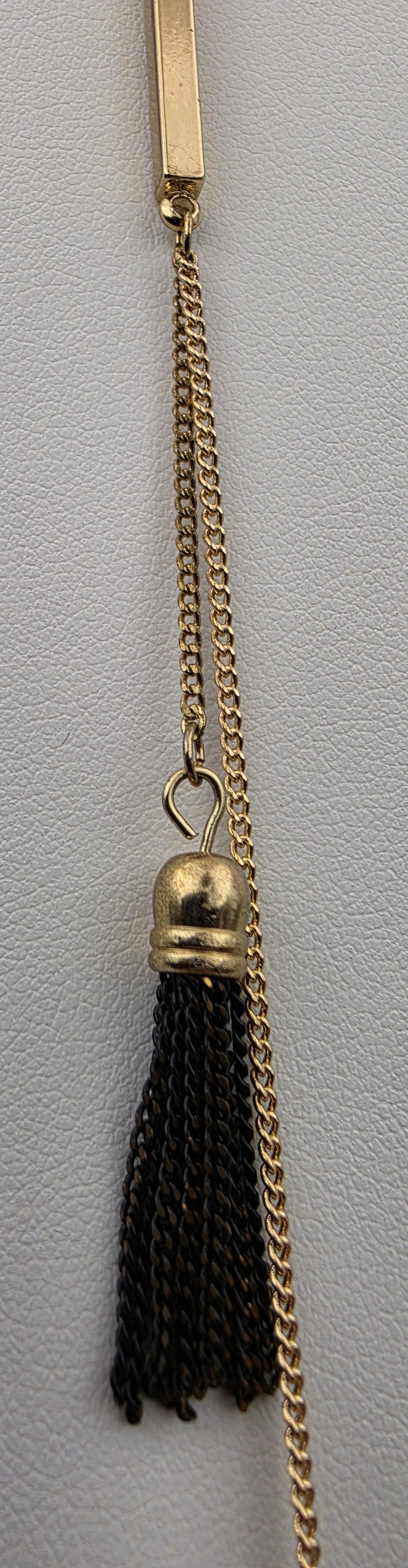 Vintage Gold Tone/Black Chain Tassel/Bolo Style Necklace