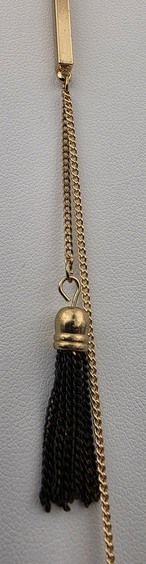 Vintage Gold Tone/Black Chain Tassel/Bolo Style Necklace