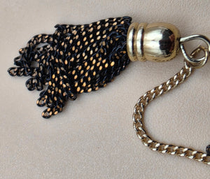 Vintage Gold Tone/Black Chain Tassel/Bolo Style Necklace