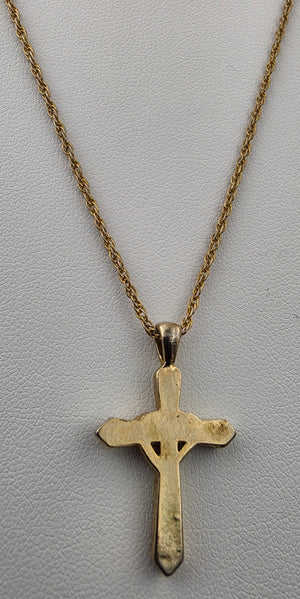 Gold Tone/Clear Rhinestone/Heart Wrapped Cross Pendant on 16"- 18" Adjustable Gold Tone NecklaceChain Necklace