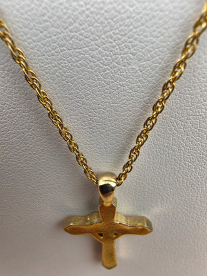 Gold Tone/Clear Rhinestone/Heart Wrapped Cross Pendant on 16"- 18" Adjustable Gold Tone NecklaceChain Necklace