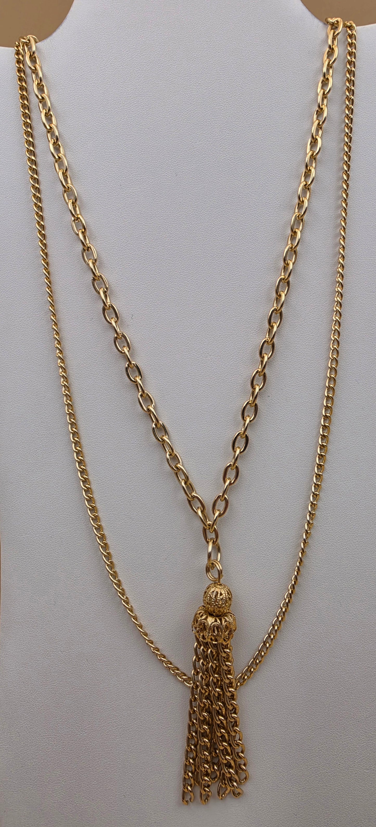 Gold Tone/Filagree Tassel Pendant/Layered Necklace