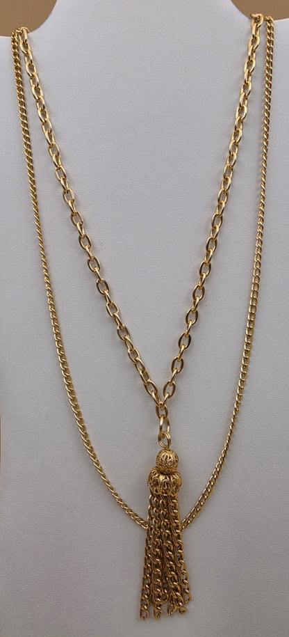 Gold Tone/Filagree Tassel Pendant/Layered Necklace