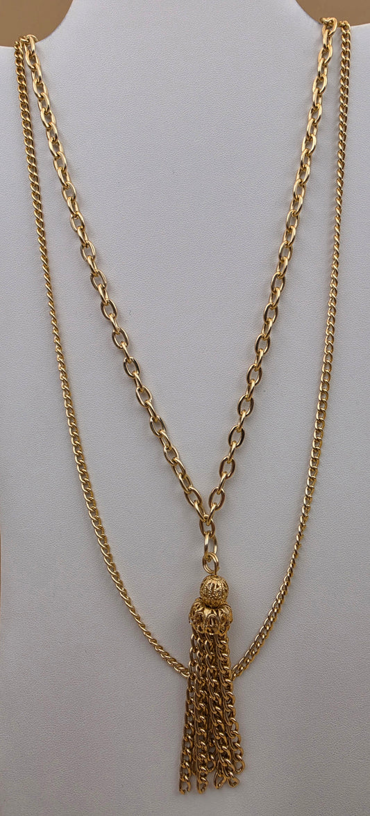 Gold Tone/Filagree Tassel Pendant/Layered Necklace