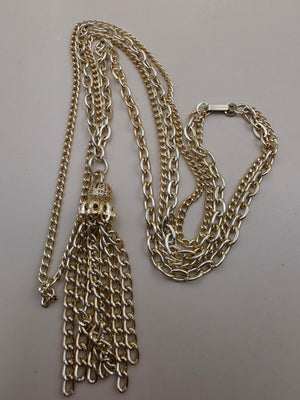 Gold Tone/Filagree Tassel Pendant/Layered Necklace