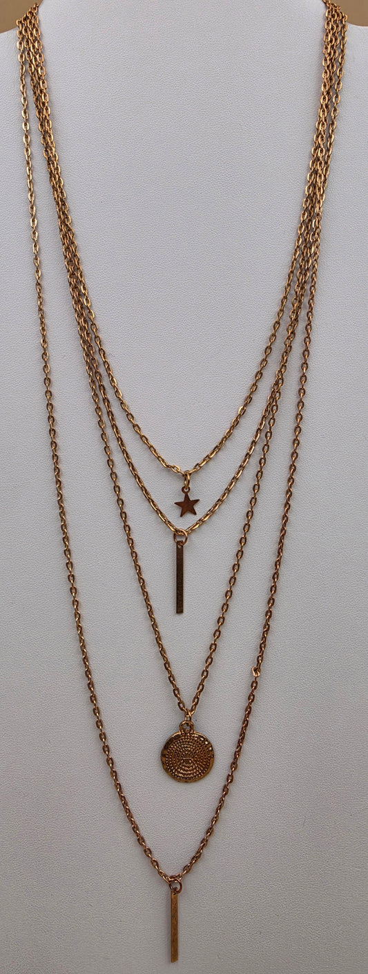 Gold Tone/Multi Layered/Multi Charm Necklace