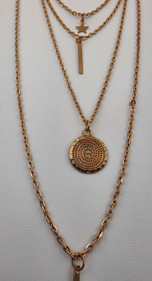Gold Tone/Multi Layered/Multi Charm Necklace