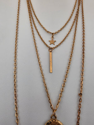 Gold Tone/Multi Layered/Multi Charm Necklace