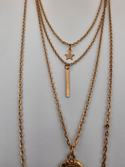 Gold Tone/Multi Layered/Multi Charm Necklace
