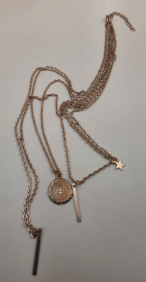 Gold Tone/Multi Layered/Multi Charm Necklace