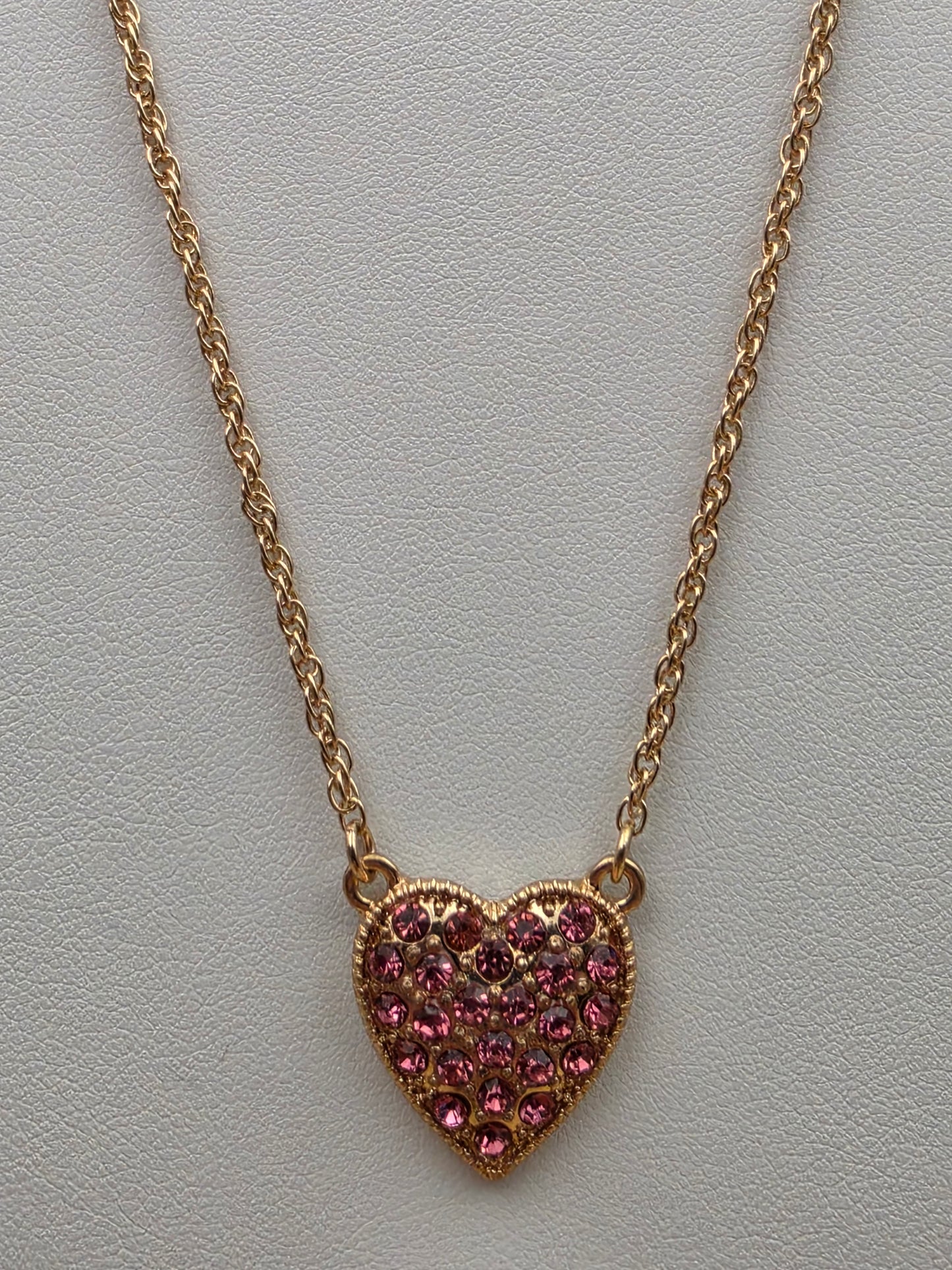 Pink Rhinestone Heart/Adjustable 20"-22" Pendant Necklace