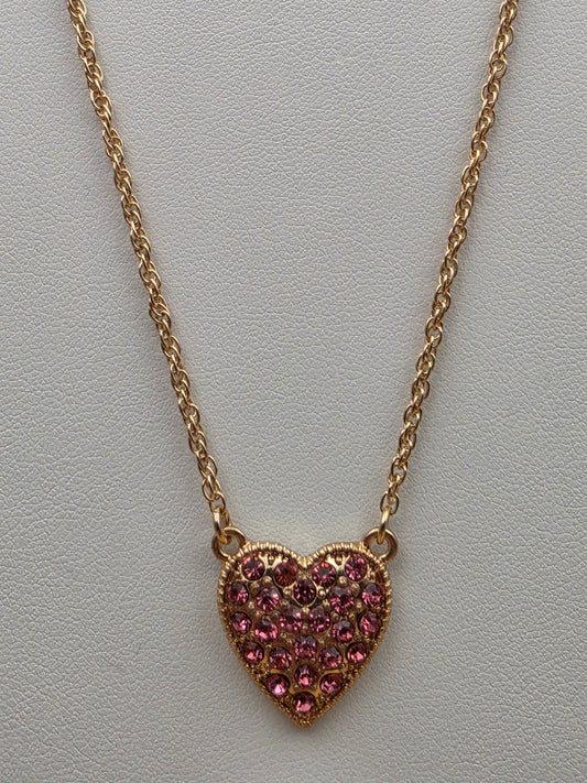 Pink Rhinestone Heart/Adjustable 20"-22" Pendant Necklace