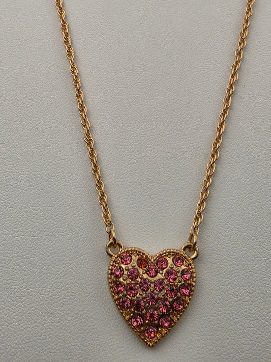 Pink Rhinestone Heart/Adjustable 20"-22" Pendant Necklace