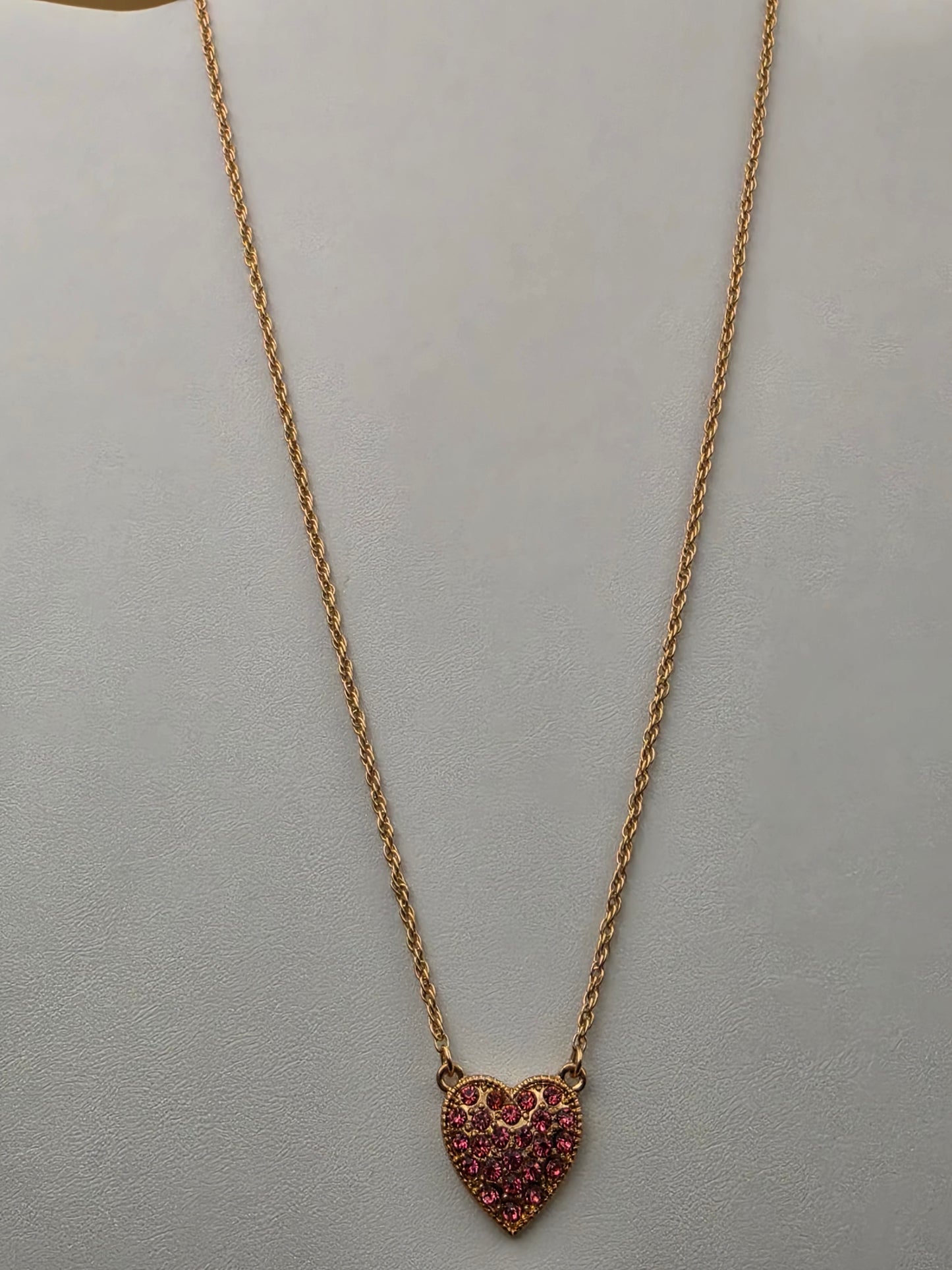 Pink Rhinestone Heart/Adjustable 20"-22" Pendant Necklace