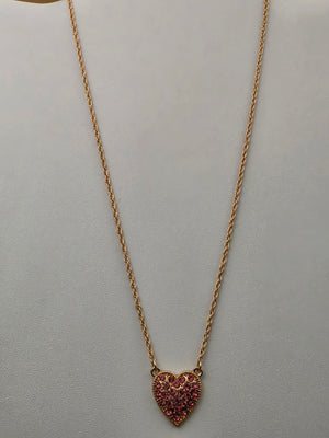 Pink Rhinestone Heart/Adjustable 20"-22" Pendant Necklace