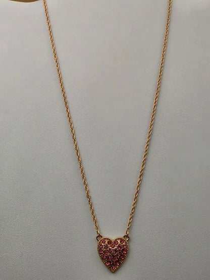 Pink Rhinestone Heart/Adjustable 20"-22" Pendant Necklace