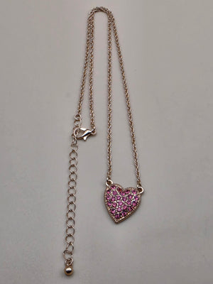 Pink Rhinestone Heart/Adjustable 20"-22" Pendant Necklace