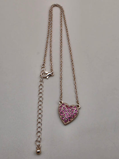 Pink Rhinestone Heart/Adjustable 20"-22" Pendant Necklace