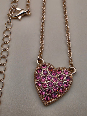 Pink Rhinestone Heart/Adjustable 20"-22" Pendant Necklace
