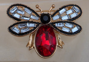 MINT Red/Clear Rhinestone/Goldtone Flying Bug Brooch