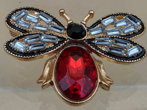 MINT Red/Clear Rhinestone/Goldtone Flying Bug Brooch
