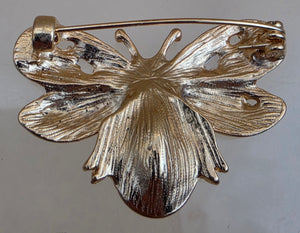 MINT Red/Clear Rhinestone/Goldtone Flying Bug Brooch