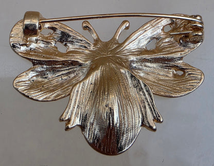 MINT Red/Clear Rhinestone/Goldtone Flying Bug Brooch
