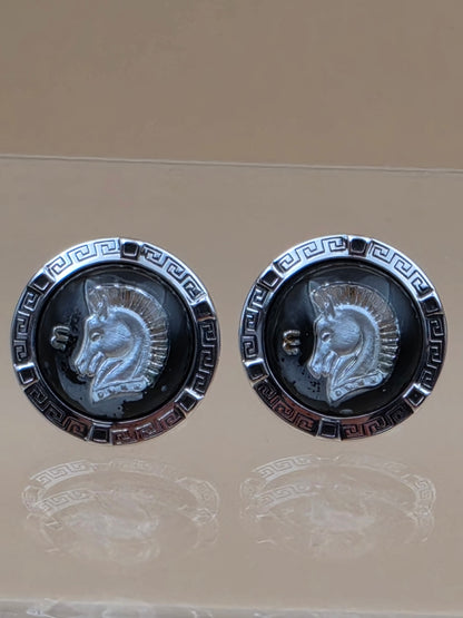 HICKOK Pair of Horse Head/Silvertone/Black Vintage Cufflinks