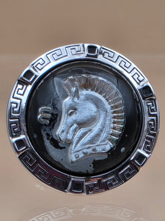 HICKOK Pair of Horse Head/Silvertone/Black Vintage Cufflinks